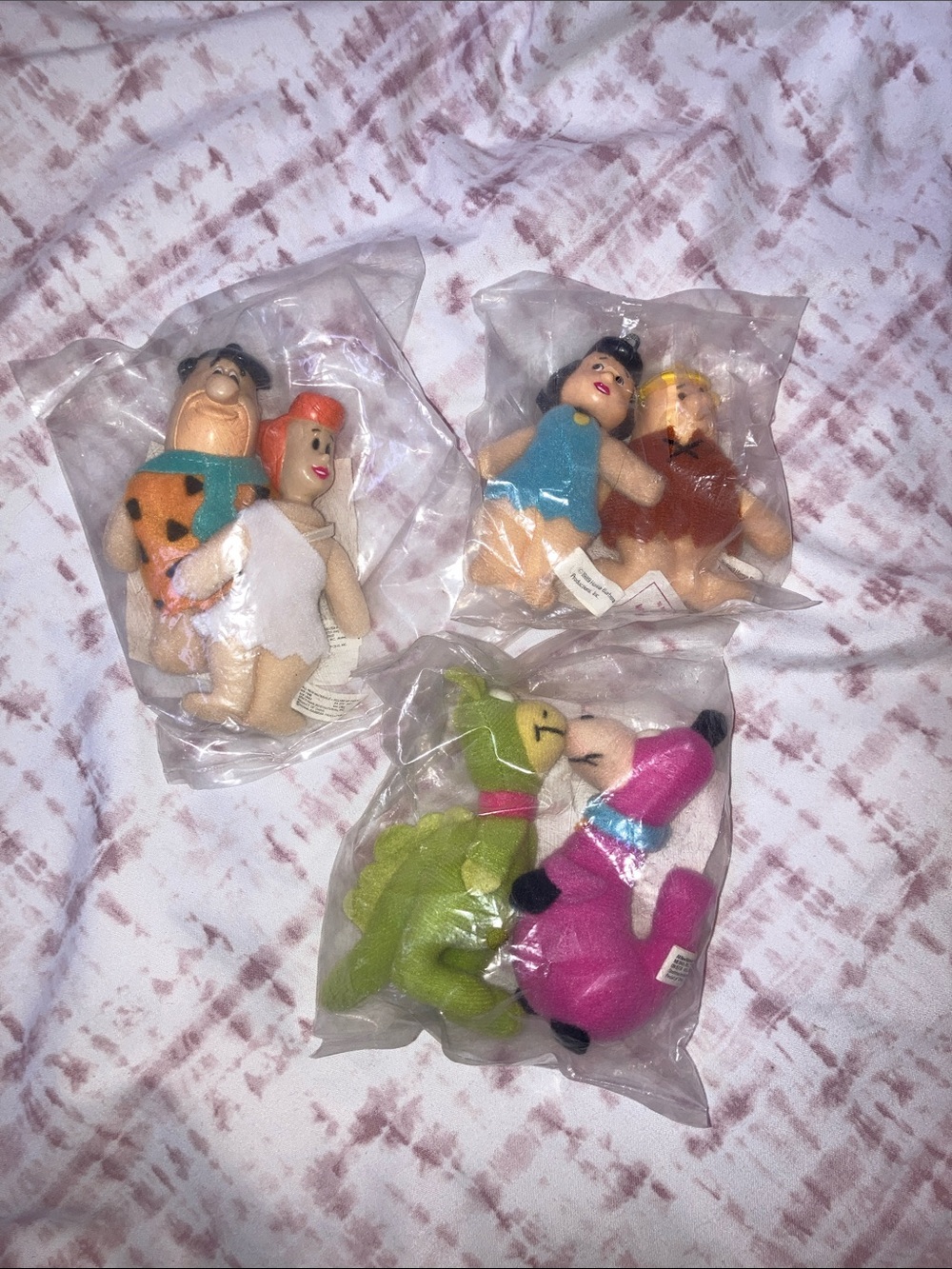The Flintstones 6pc set Mini Plush Toys  from Denny's New in Pkg. 1989
